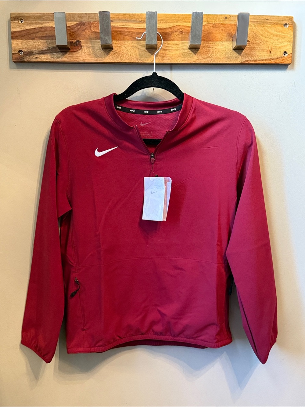 Nike - Youth Maroon Long-Sleeve Windshirt Pullover with Zipper Pocket